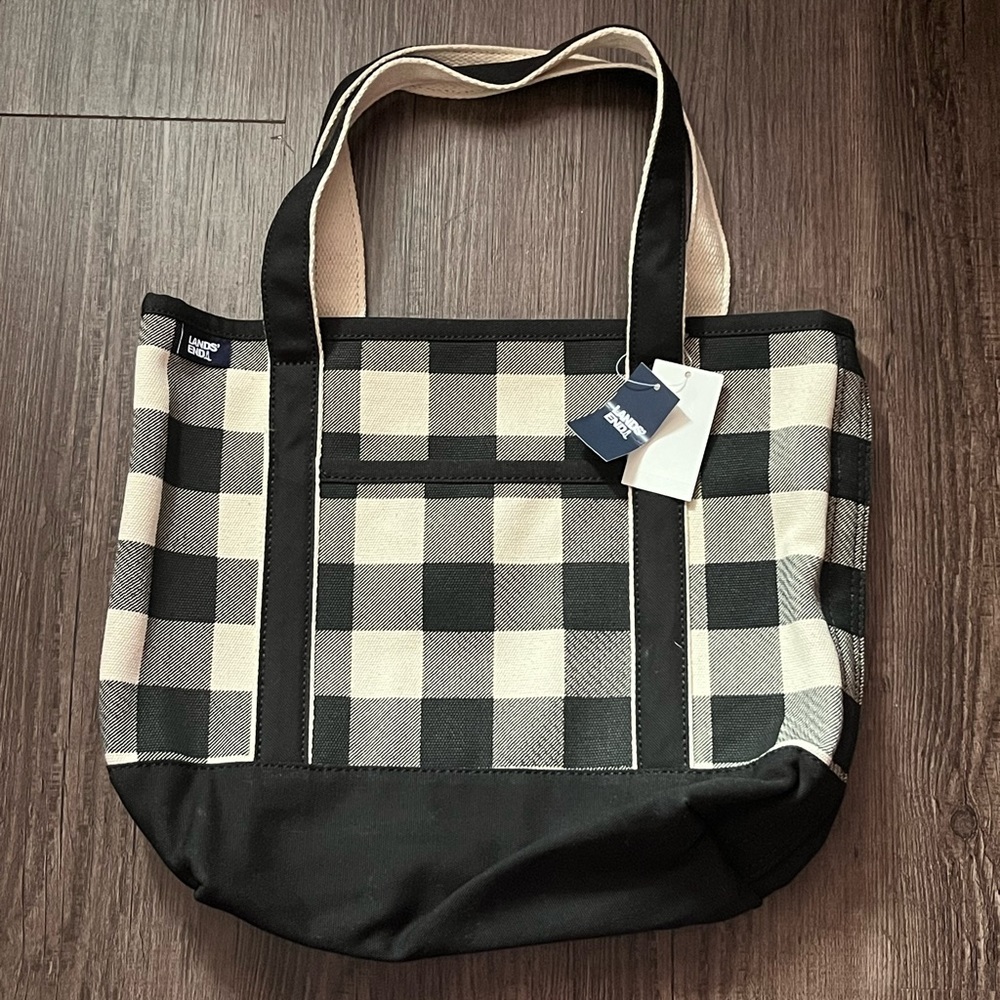 LAND’S END LARGE CUTE CHECKERED PLAID TOTE BAG